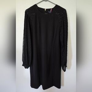 Tommy Hilfiger Black Shift Dress Lace Sleeves Size 12